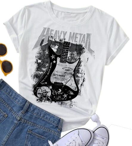 الموسيقى الريفية للسيدات Tshirt عتيقة الحفل الرسومات القمصان فرقة موسيقى الروك Tees Round Neck Short Sleeved Tops in Kuwait