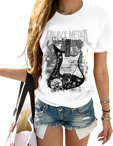 الموسيقى الريفية للسيدات Tshirt عتيقة الحفل الرسومات القمصان فرقة موسيقى الروك Tees Round Neck Short Sleeved Tops in Kuwait