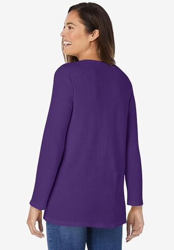 Woman Within Plus Size Embroidered Thermal Henley Tee in Kuwait