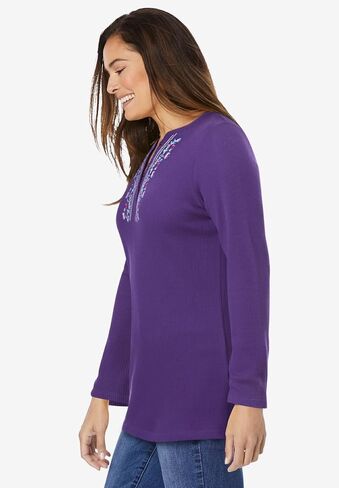 Woman Within Plus Size Embroidered Thermal Henley Tee in Kuwait