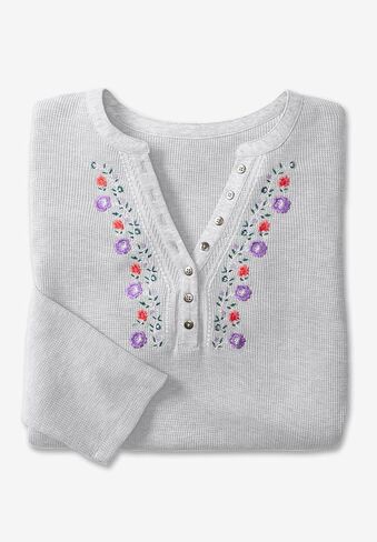 Woman Within Plus Size Embroidered Thermal Henley Tee in Saudi Arabia