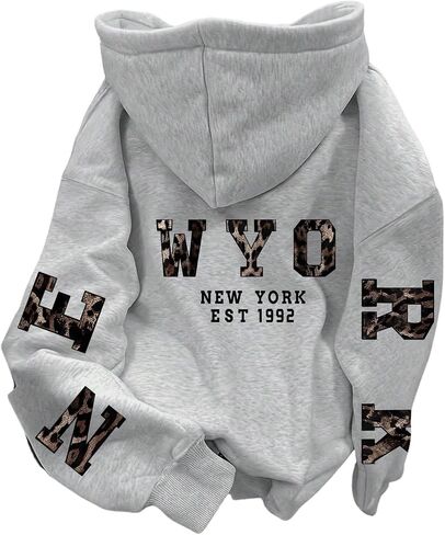 SOLY HUX Women's Plus Size Graphic Hoodie Leopard Letter Drawstring Long Sleeve Hooded Sweatshirt Fall Pullover Tops in Saudi Arabia