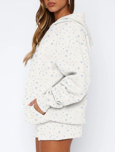 Women Y2k Cute Floral Snowflake Oversized Fleece Hoodies Long Sleeve Hooded Pullover Sweatshirts Aesthetic Fall in Saudi Arabia