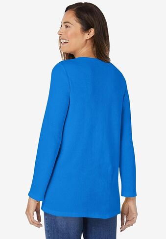 Woman Within Plus Size Embroidered Thermal Henley Tee in Saudi Arabia