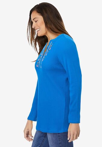 Woman Within Plus Size Embroidered Thermal Henley Tee in Saudi Arabia