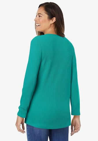 Woman Within Plus Size Embroidered Thermal Henley Tee in Kuwait