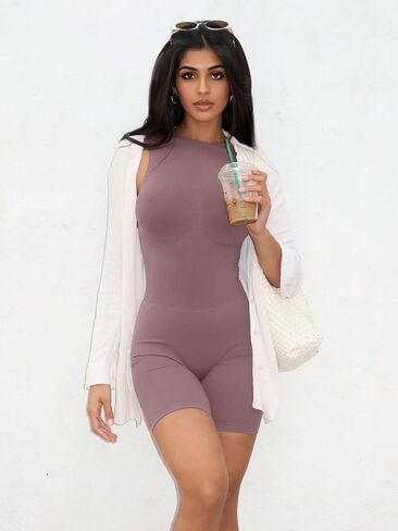 Mokoru One Piece Jumpsuits for Women Sexy Sleeveless Backless Scrunch Butt Workout Romper Tummy Control Shorts Bodysuit in Saudi Arabia