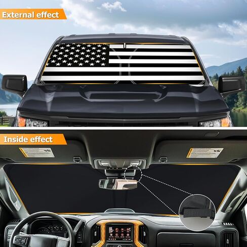 Bestview Windshield Sun Shade American Flag Custom Fit for 2015-2020 Ford F150, Foldable Front Window Sunshade Sun Visor Accessories Protector Block UV Rays Heat in Saudi Arabia