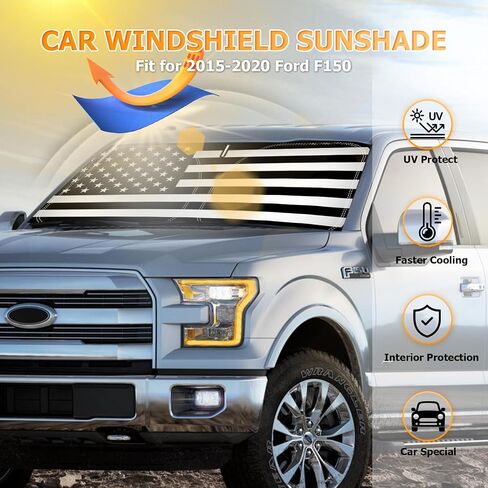 Bestview Windshield Sun Shade American Flag Custom Fit for 2015-2020 Ford F150, Foldable Front Window Sunshade Sun Visor Accessories Protector Block UV Rays Heat in Saudi Arabia