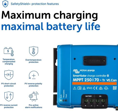 Victron Energy BlueSolar MPPT Tr VE.Can وحدة التحكم في الشحن بالطاقة الشمسية - وحدات التحكم في الشحن للألواح الشمسية - 150 فولت، 100 أمبير، 12/24/36/48 فولت in Kuwait
