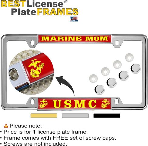 [منتج US Marine Corps المرخص رسميًا - USMC Marine Mom - قبة مخصصة مخصصة مخصصة ضيقة (رقيقة) إطار لوحة الترخيص المعدنية من أعلى 4 ثقب مع أغطية حرة - إطار أسود (Qty: 1) in Saudi Arabia