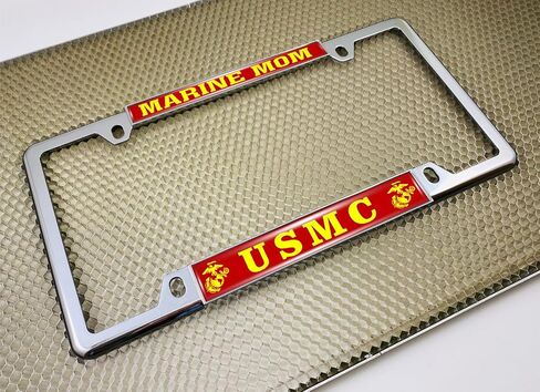 [منتج US Marine Corps المرخص رسميًا - USMC Marine Mom - قبة مخصصة مخصصة مخصصة ضيقة (رقيقة) إطار لوحة الترخيص المعدنية من أعلى 4 ثقب مع أغطية حرة - إطار أسود (Qty: 1) in Saudi Arabia
