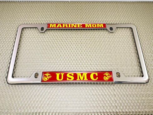 [منتج US Marine Corps المرخص رسميًا - USMC Marine Mom - قبة مخصصة مخصصة مخصصة ضيقة (رقيقة) إطار لوحة الترخيص المعدنية من أعلى 4 ثقب مع أغطية حرة - إطار أسود (Qty: 1) in Saudi Arabia
