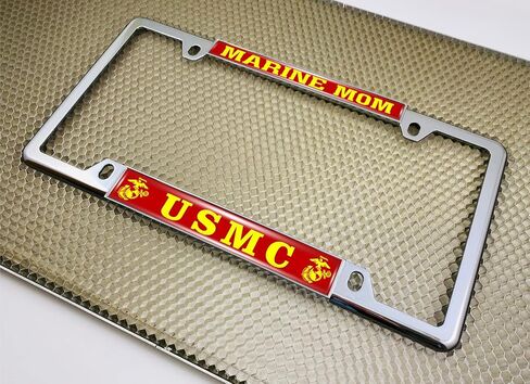 [منتج US Marine Corps المرخص رسميًا - USMC Marine Mom - قبة مخصصة مخصصة مخصصة ضيقة (رقيقة) إطار لوحة الترخيص المعدنية من أعلى 4 ثقب مع أغطية حرة - إطار أسود (Qty: 1) in Saudi Arabia