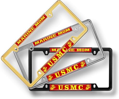 [منتج US Marine Corps المرخص رسميًا - USMC Marine Mom - قبة مخصصة مخصصة مخصصة ضيقة (رقيقة) إطار لوحة الترخيص المعدنية من أعلى 4 ثقب مع أغطية حرة - إطار أسود (Qty: 1) in Saudi Arabia
