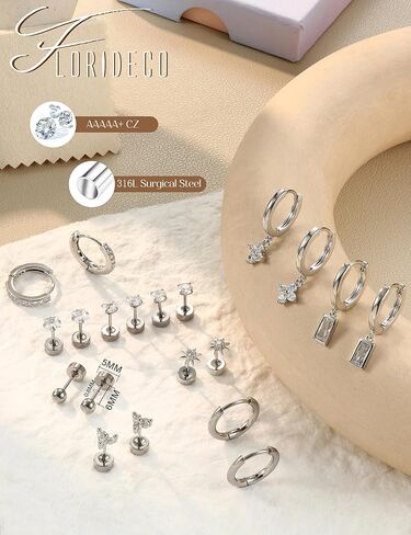 Florideco 20G Hypoallergenic Flat Back Earrings for Women Surgical Stainless Steel Cartilage Earring Sets Small Hoops Studs Trendy Earring Stack Set for Multiple Piercing in Kuwait