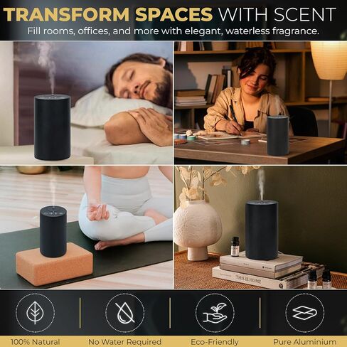 Waterless Essential Oil Diffuser – Aromatherapy Scent Diffusers for Home, Office, Hotel, Bedroom – Modern and Elegant Mini Fragrance Diffuser – Cordless and Portable with Digital Display(Grey) in Saudi Arabia