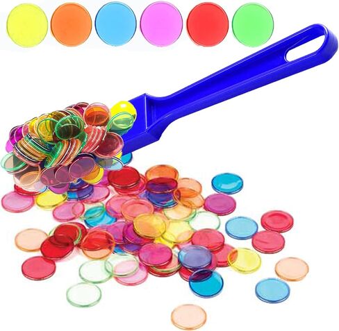 Bingo Chips Set-Magnetic Wand & 100 Counting Chips-6 Colors Transparent Plastic Markers for Family School Learning Game Zoom Bingo and Pokeno Nights in Saudi Arabia