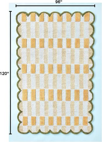Hand-Tufted Wool Rug with Scalloped Edges, Light Blue Plaid Pattern, Cozy Soft Area Rug for Living Room, Bedroom, and Nursery, Handmade Modern Accent Rug, 8x10 Ft in Saudi Arabia