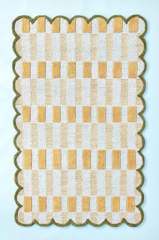Hand-Tufted Wool Rug with Scalloped Edges, Light Blue Plaid Pattern, Cozy Soft Area Rug for Living Room, Bedroom, and Nursery, Handmade Modern Accent Rug, 8x10 Ft in Saudi Arabia