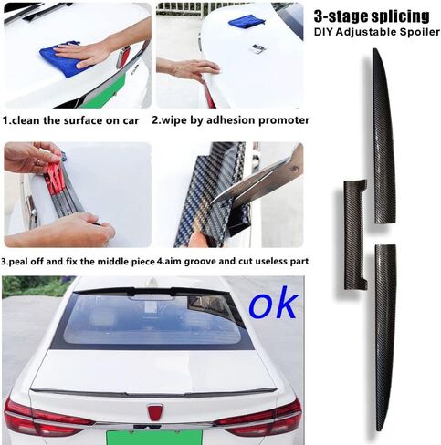 Spoilers for Cars, Roof Spoiler & Trunk Spoiler with a Carbon Fiber Appearance. Length Adjustable Fits Most Cars, black in Saudi Arabia