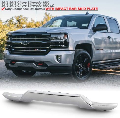 ACANII - For 2016-2018 Chevy Silverado 1500 w/Impact Bar Pickup Truck Chrome Plastic Front Bumper Skid Plate GM1044128 in Saudi Arabia