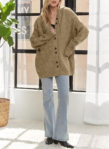 Astylish Women's Oversized Hooded Cardigan Collection Long Sleeve V-Neck Button-Down Sweaters for Fall Winter in Saudi Arabia