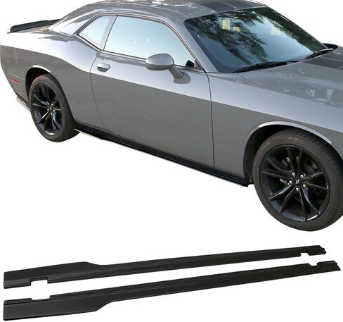 Side Skirts Compatible with 2015-2023 Dodge Challenger SXT, Matte Black PP Polypropylene Side Skirt Flat Extension Bottom Line Lip by IKON MOTORSPORTS in Saudi Arabia