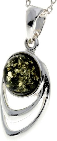 Genuine Round Baltic Amber & Sterling Silver Modern Pendant without Chain - GL2019 in Saudi Arabia