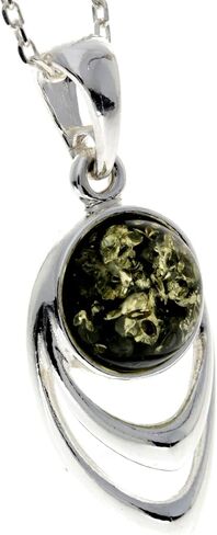 Genuine Round Baltic Amber & Sterling Silver Modern Pendant without Chain - GL2019 in Saudi Arabia