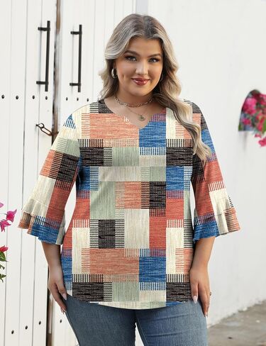 TFSDOD Plus Tops for Women v Neck 3/4 Sleeve Tucy Tunics Business Dust Double Tirts (1XL-5XL in Kuwait