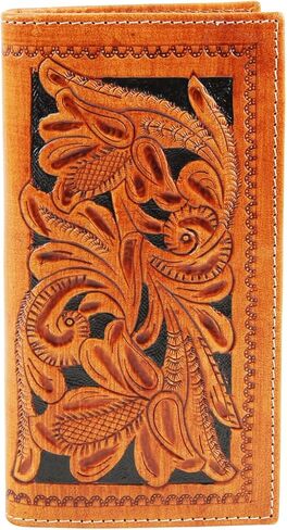 American Bison Arrigo Floral Design RFID Rodeo Wallet للرجال-محفظة جلد البقر ذات الأدوات اليدوية مع صندوق هدايا (بني غامق) in Kuwait