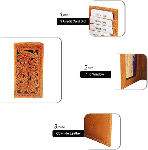 American Bison Arrigo Floral Design RFID Rodeo Wallet للرجال-محفظة جلد البقر ذات الأدوات اليدوية مع صندوق هدايا (بني غامق) in Kuwait