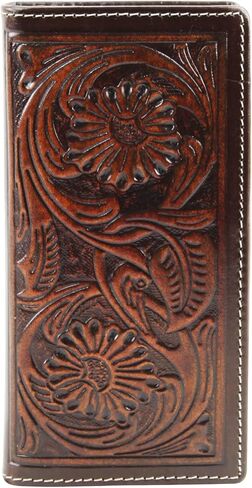 American Bison Arrigo Floral Design RFID Rodeo Wallet للرجال-محفظة جلد البقر ذات الأدوات اليدوية مع صندوق هدايا (بني غامق) in Kuwait