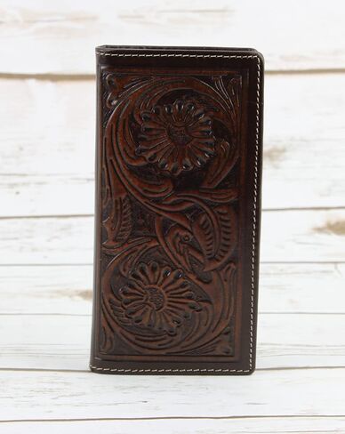 American Bison Arrigo Floral Design RFID Rodeo Wallet للرجال-محفظة جلد البقر ذات الأدوات اليدوية مع صندوق هدايا (بني غامق) in Kuwait