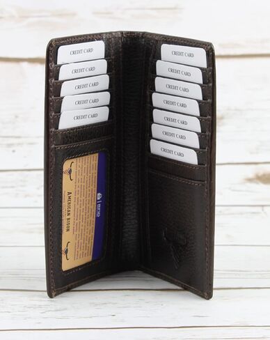 American Bison Arrigo Floral Design RFID Rodeo Wallet للرجال-محفظة جلد البقر ذات الأدوات اليدوية مع صندوق هدايا (بني غامق) in Kuwait