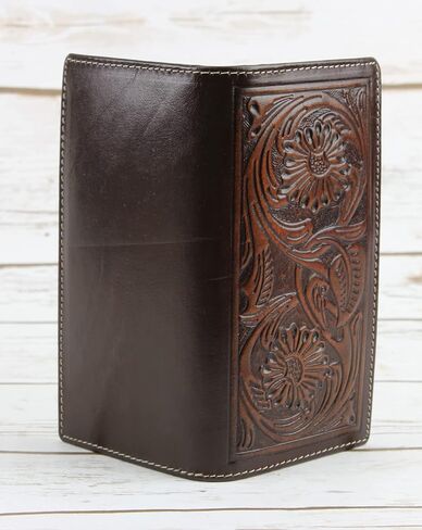 American Bison Arrigo Floral Design RFID Rodeo Wallet للرجال-محفظة جلد البقر ذات الأدوات اليدوية مع صندوق هدايا (بني غامق) in Kuwait