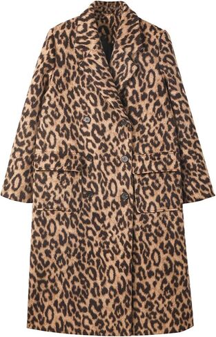 Sexyshine Women Women’s Leopard Print Long Trench Coat المسحوب الطاشية المزدوجة الصدر معطف البازلاء in Kuwait