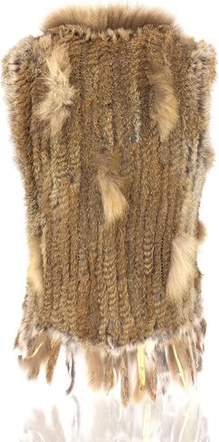 Women's 100% Natural Knit Rabbit Fur Vest With Raccoon Fur Collar in Saudi Arabia