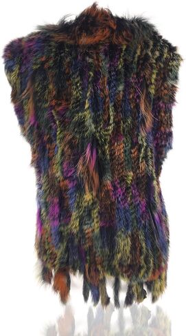 Women's 100% Natural Knit Rabbit Fur Vest With Raccoon Fur Collar in Saudi Arabia