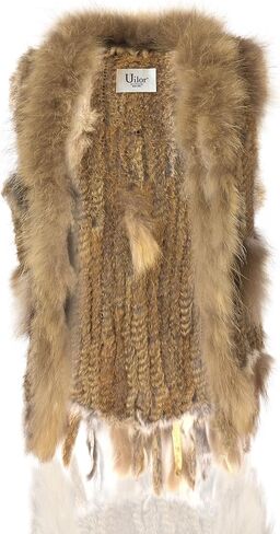 Women's 100% Natural Knit Rabbit Fur Vest With Raccoon Fur Collar in Saudi Arabia