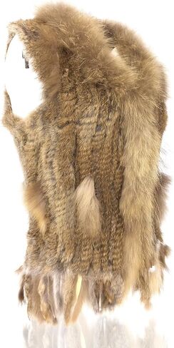 Women's 100% Natural Knit Rabbit Fur Vest With Raccoon Fur Collar in Saudi Arabia