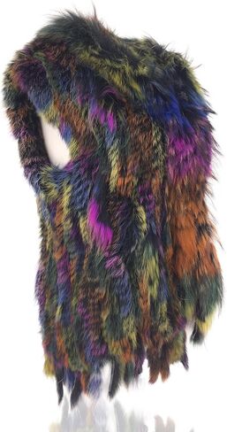 Women's 100% Natural Knit Rabbit Fur Vest With Raccoon Fur Collar in Saudi Arabia