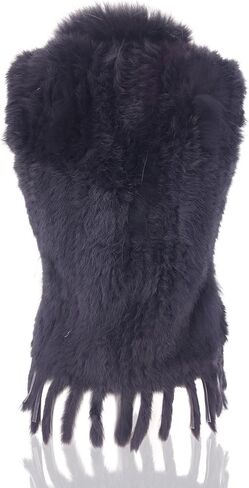 Women's 100% Natural Knit Rabbit Fur Vest With Raccoon Fur Collar in Saudi Arabia
