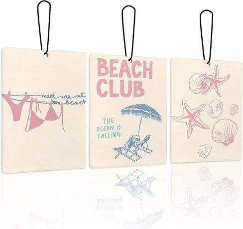 Retro Pink Beach Lavender Car Air Freshener 3, Meet Me at the Beach Guest Check Tickets Scents Air Freshener for Women Girls, Coastal Ocean Beachy Car Accessories Interior Mirror Decor Hanging in Kuwait