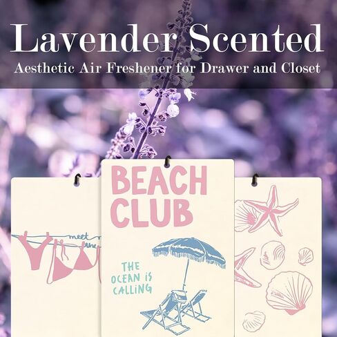 Retro Pink Beach Lavender Car Air Freshener 3, Meet Me at the Beach Guest Check Tickets Scents Air Freshener for Women Girls, Coastal Ocean Beachy Car Accessories Interior Mirror Decor Hanging in Kuwait