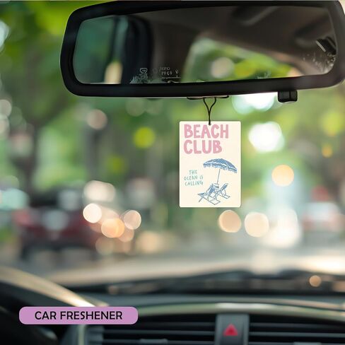 Retro Pink Beach Lavender Car Air Freshener 3, Meet Me at the Beach Guest Check Tickets Scents Air Freshener for Women Girls, Coastal Ocean Beachy Car Accessories Interior Mirror Decor Hanging in Kuwait
