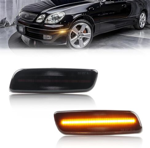2PCS New Front Side Marker Lights for 1998-2005 Toyo-ta Le-xus GS300 Base, [Newly Modern Upgrade] Left Driver & Right Passenger Side Smoked Lens Amber LED [Can-bus Design] Turn Signal Lamps in Saudi Arabia