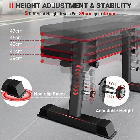 Flat Weight Bench - Heavy Duty Foldable Workout Bench for Home Gym, 1300lb Capacity Adjustable Strength Training Bench Press for Ab and Full Body Exercises, Sturdy and Easy to Fold in Saudi Arabia