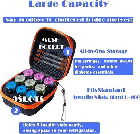 Insulin Fridge Holder Storage Case Insulin Vial Protector Holder Insulin Cooler Travel Case Organizer Fits Standard 10ml U-100 Vials and Tall 10ml U-100 Vials,15-Slot,Black (15 Slots) in Kuwait